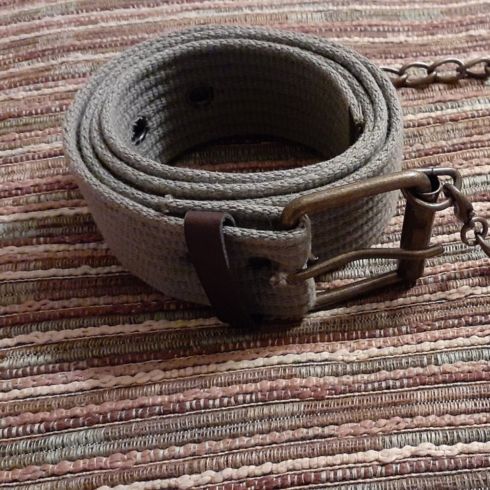 Khaki Olive Green Webb Canvas Belt with chain Size Small Unisex